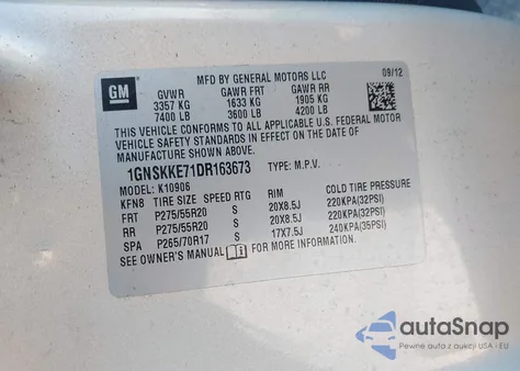 2013 Chevrolet Suburban 1500 Ltz from USA, damaged, VIN 1GNSKKE71DR163673